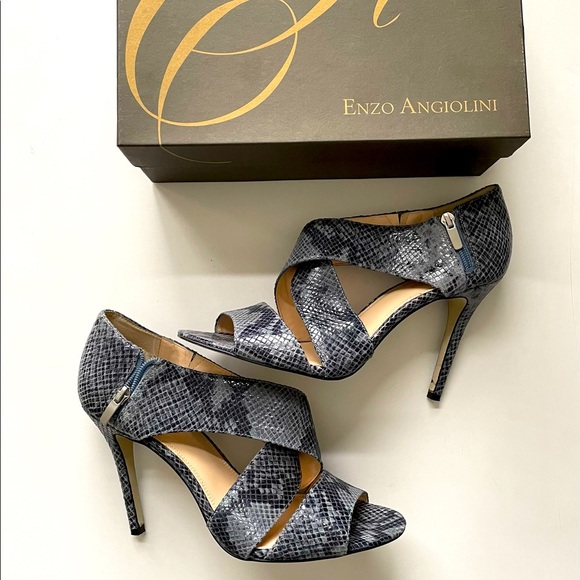 Enzo Angiolini Shoes - Blue open toe heels| Enzo Angiolini| Snakeskin Print| Blue Heels